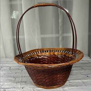 Vintage Wicker Woven Boho Two Tone Basket with handle